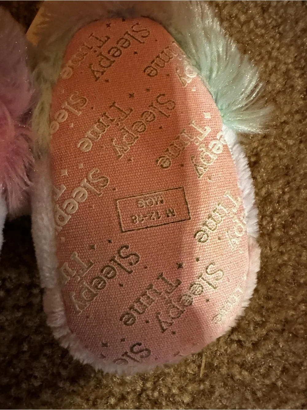 Unicorn Plush Slippers - Pastel Rainbow- 12-18 months